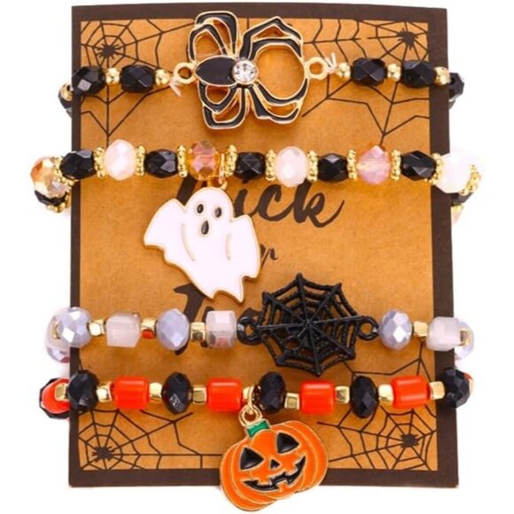 Stack Halloween Bracelets Set Beaded Halloween Bracelets with Pumpkin Bracelet - Picture 1 of 5